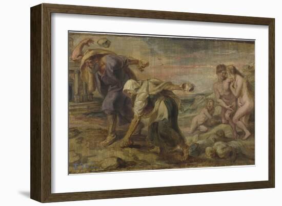 Deucalion and Pyrrha  Peinture De Pieter Paul Rubens (1577-1640) Vers 1636 - Oil on Wood Dim 26,4X-Peter Paul Rubens-Framed Giclee Print