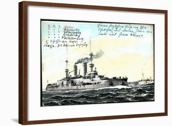 Deutsches Kriegsschiff S.M.S. Wettin in Fahrt-null-Framed Giclee Print