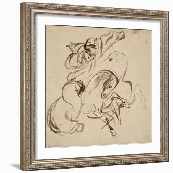 Deux cavaliers orientaux combattant-Eugene Delacroix-Framed Giclee Print