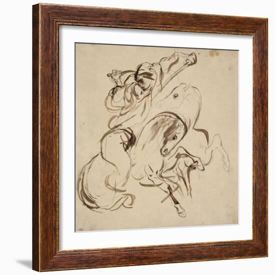 Deux cavaliers orientaux combattant-Eugene Delacroix-Framed Giclee Print