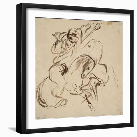 Deux cavaliers orientaux combattant-Eugene Delacroix-Framed Giclee Print