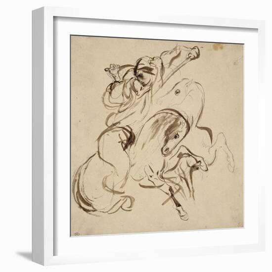 Deux cavaliers orientaux combattant-Eugene Delacroix-Framed Giclee Print