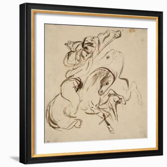 Deux cavaliers orientaux combattant-Eugene Delacroix-Framed Giclee Print