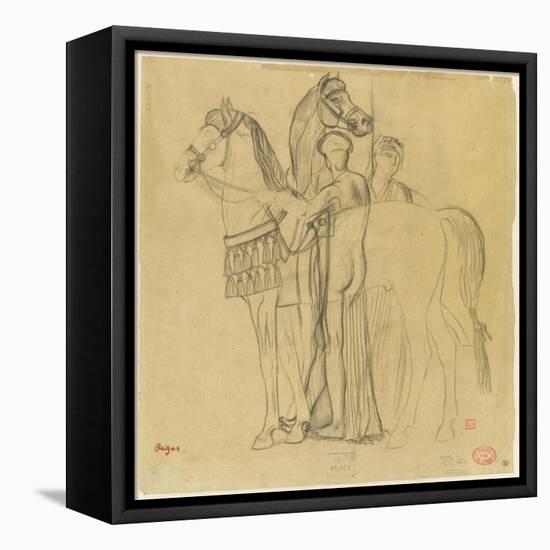 Deux chevaux conduits par deux femmes-Edgar Degas-Framed Premier Image Canvas