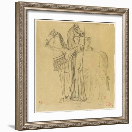 Deux chevaux conduits par deux femmes-Edgar Degas-Framed Giclee Print