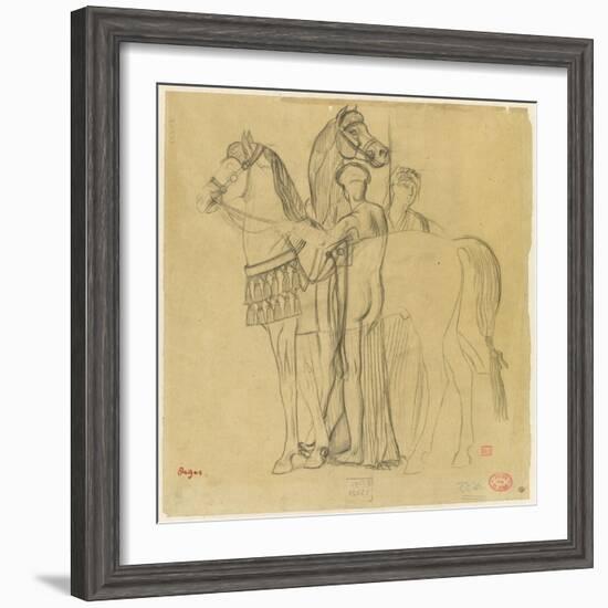 Deux chevaux conduits par deux femmes-Edgar Degas-Framed Giclee Print