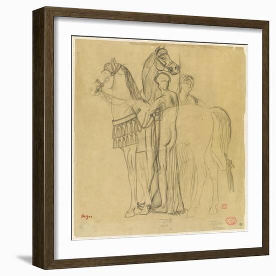 Deux chevaux conduits par deux femmes-Edgar Degas-Framed Giclee Print