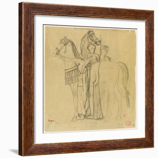 Deux chevaux conduits par deux femmes-Edgar Degas-Framed Giclee Print