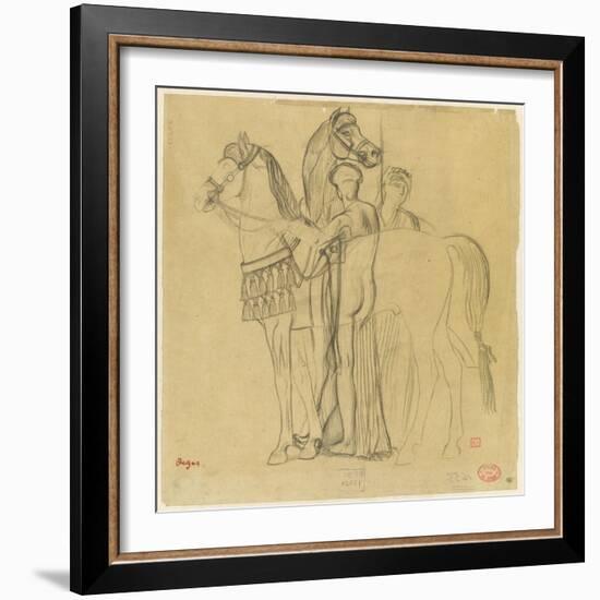 Deux chevaux conduits par deux femmes-Edgar Degas-Framed Giclee Print