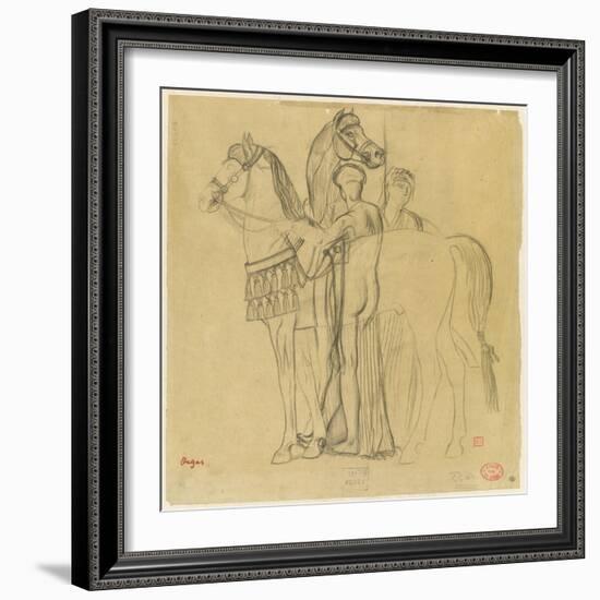 Deux chevaux conduits par deux femmes-Edgar Degas-Framed Giclee Print