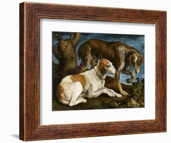 Deux chiens de chasse attachés à une souche-Jacopo Bassano-Framed Giclee Print