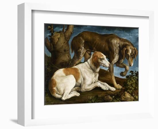 Deux chiens de chasse attachés à une souche-Jacopo Bassano-Framed Giclee Print