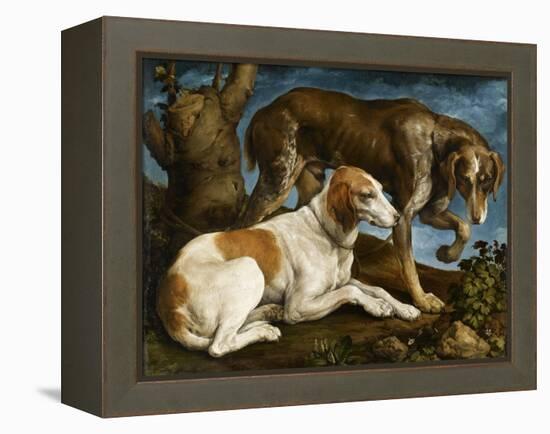 Deux chiens de chasse attachés à une souche-Jacopo Bassano-Framed Premier Image Canvas