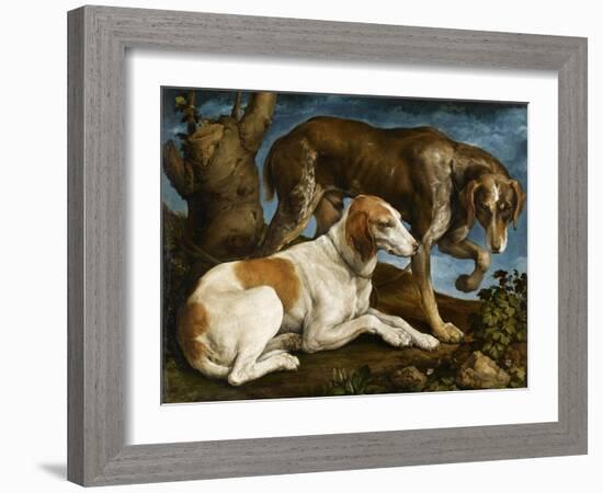 Deux chiens de chasse attachés à une souche-Jacopo Bassano-Framed Giclee Print