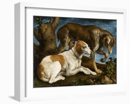 Deux chiens de chasse attachés à une souche-Jacopo Bassano-Framed Giclee Print