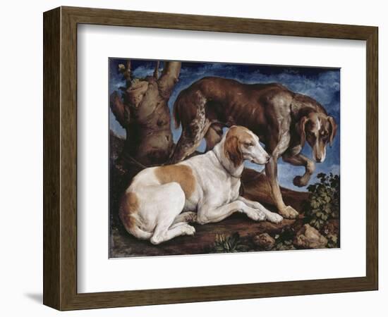 Deux chiens de chasse attachés à une souche-Jacopo Bassano-Framed Giclee Print