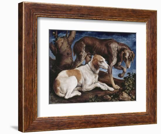 Deux chiens de chasse attachés à une souche-Jacopo Bassano-Framed Giclee Print