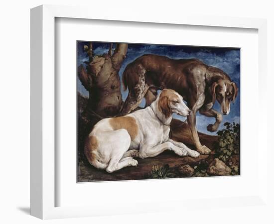 Deux chiens de chasse attachés à une souche-Jacopo Bassano-Framed Giclee Print