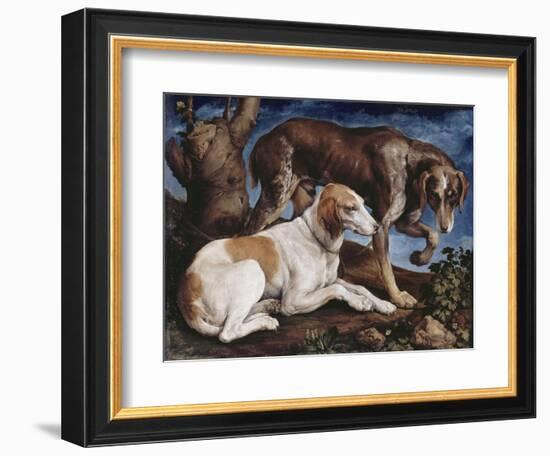 Deux chiens de chasse attachés à une souche-Jacopo Bassano-Framed Giclee Print