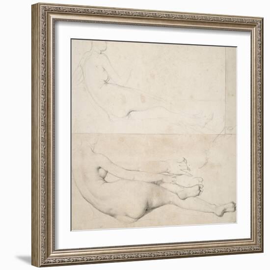 Deux dessins pour L'Odalisque de la Galerie Pourtalés-Jean-Auguste-Dominique Ingres-Framed Giclee Print