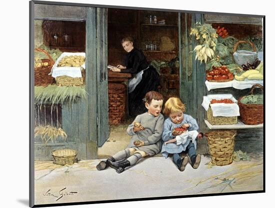 Deux Enfants Mangent Une Pomme Et Des Fraises. Illustration, 1894.-Victor Gabriel Gilbert-Mounted Giclee Print