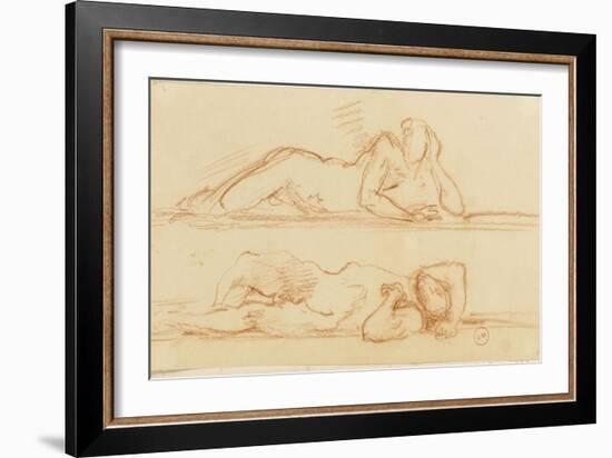 Deux études d'homme nu allongé l'un sur le côté l'autre sur le dos-Gustave Moreau-Framed Giclee Print