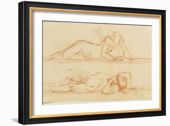 Deux études d'homme nu allongé l'un sur le côté l'autre sur le dos-Gustave Moreau-Framed Giclee Print