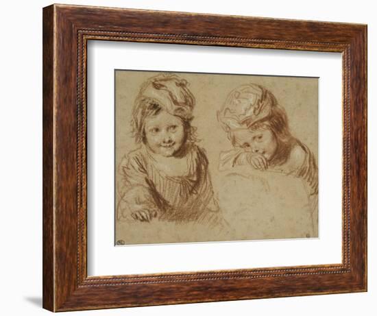 Deux études d'un jeune enfant coiffé d'un bonnet-Jean Antoine Watteau-Framed Giclee Print