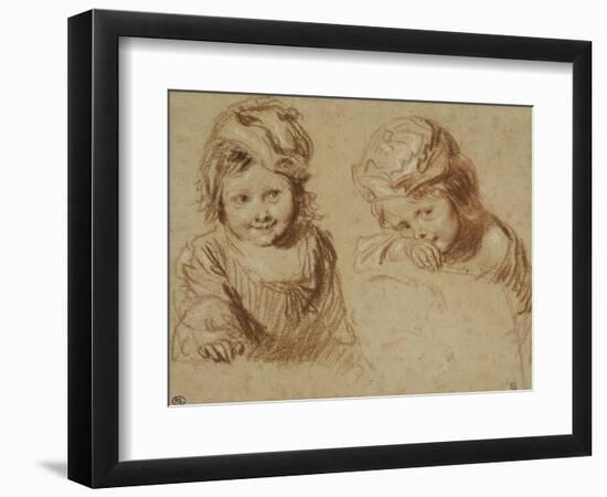 Deux études d'un jeune enfant coiffé d'un bonnet-Jean Antoine Watteau-Framed Giclee Print