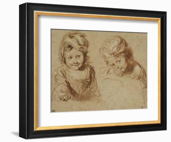 Deux études d'un jeune enfant coiffé d'un bonnet-Jean Antoine Watteau-Framed Giclee Print