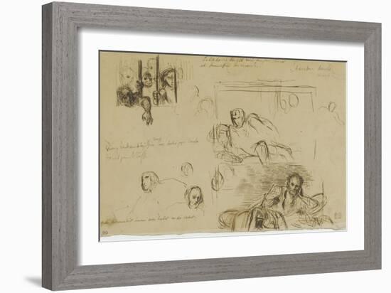 Deux études pour le Tasse à demi-étendu et des fous derrière les barreaux-Eugene Delacroix-Framed Giclee Print