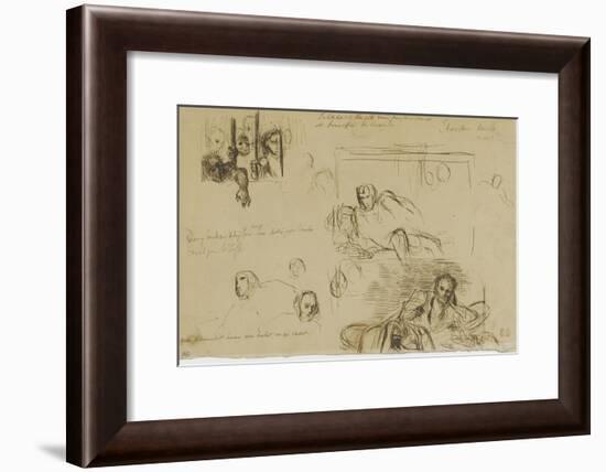 Deux études pour le Tasse à demi-étendu et des fous derrière les barreaux-Eugene Delacroix-Framed Giclee Print