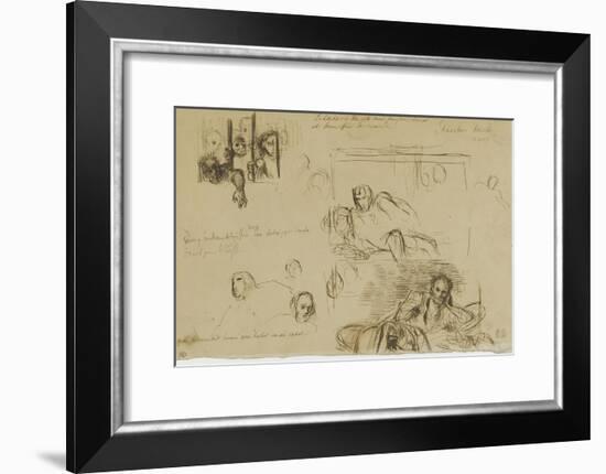 Deux études pour le Tasse à demi-étendu et des fous derrière les barreaux-Eugene Delacroix-Framed Giclee Print