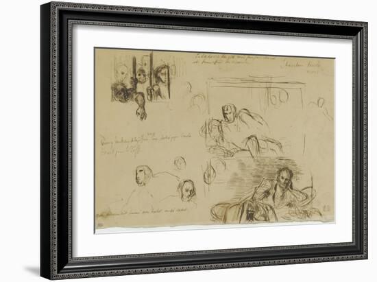 Deux études pour le Tasse à demi-étendu et des fous derrière les barreaux-Eugene Delacroix-Framed Giclee Print