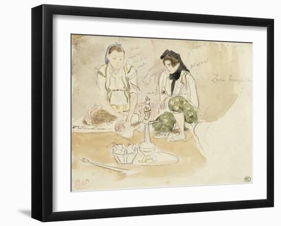Deux Femmes arabes assises; Etude pour les Femmes d'Alger-Eugene Delacroix-Framed Giclee Print
