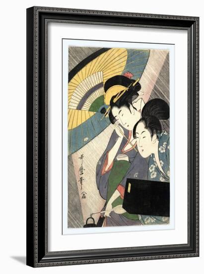Deux Femmes Sous Un Parapluie - Two Women under an Umbrella Par Utamaro, Kitagawa (1753-1806), 1790-Kitagawa Utamaro-Framed Giclee Print
