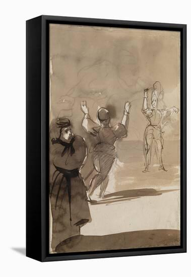 Deux figures et une apparition d'homme : Hamlet et le spectre de son père; d'après Shakespeare-Eugene Delacroix-Framed Premier Image Canvas