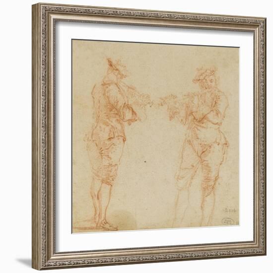 Deux hommes debout jouant de la flûte-Nicolas Lancret-Framed Giclee Print