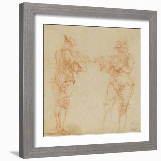 Deux hommes debout jouant de la flûte-Nicolas Lancret-Framed Giclee Print