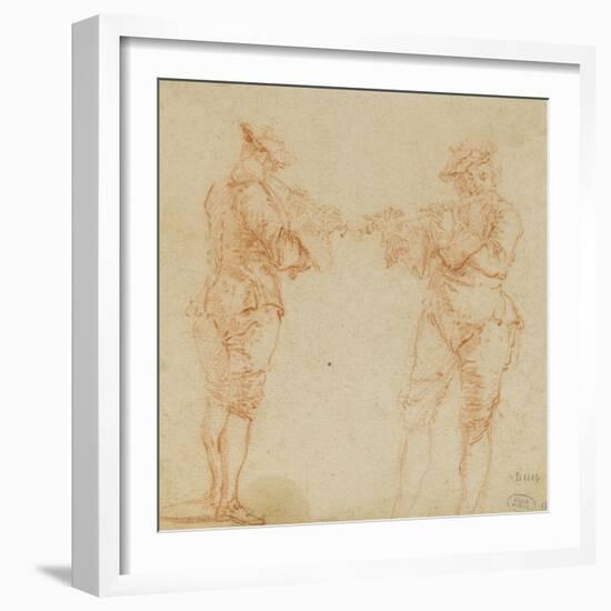 Deux hommes debout jouant de la flûte-Nicolas Lancret-Framed Giclee Print