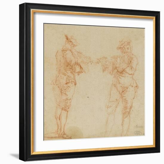 Deux hommes debout jouant de la flûte-Nicolas Lancret-Framed Giclee Print