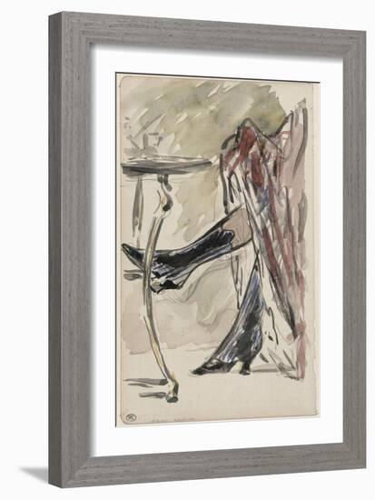 Deux jambes avec bottines sous une jupe rouge, devant un guéridon-Edouard Manet-Framed Giclee Print