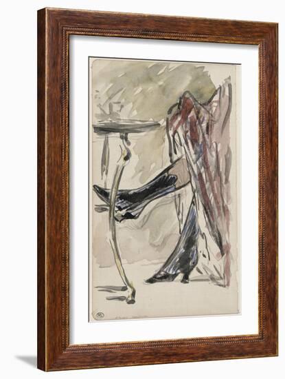 Deux jambes avec bottines sous une jupe rouge, devant un guéridon-Edouard Manet-Framed Giclee Print