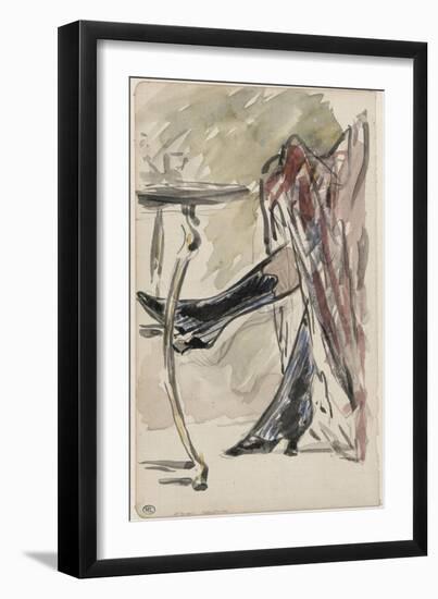 Deux jambes avec bottines sous une jupe rouge, devant un guéridon-Edouard Manet-Framed Giclee Print