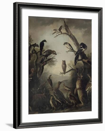 Deux lièvres parmi une grande quantité d'oiseaux.-Nicasius Bernaerts-Framed Giclee Print