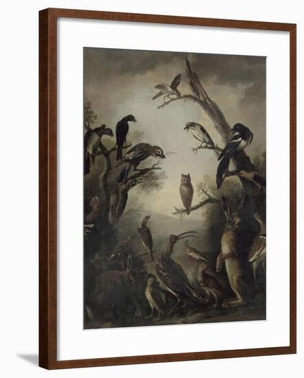 Deux lièvres parmi une grande quantité d'oiseaux.-Nicasius Bernaerts-Framed Giclee Print