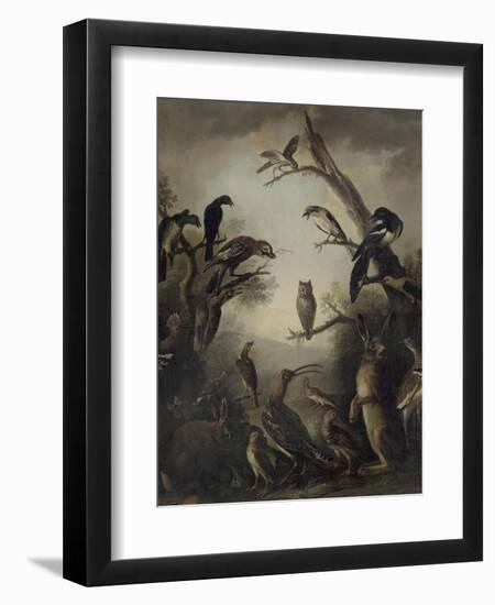 Deux lièvres parmi une grande quantité d'oiseaux.-Nicasius Bernaerts-Framed Giclee Print