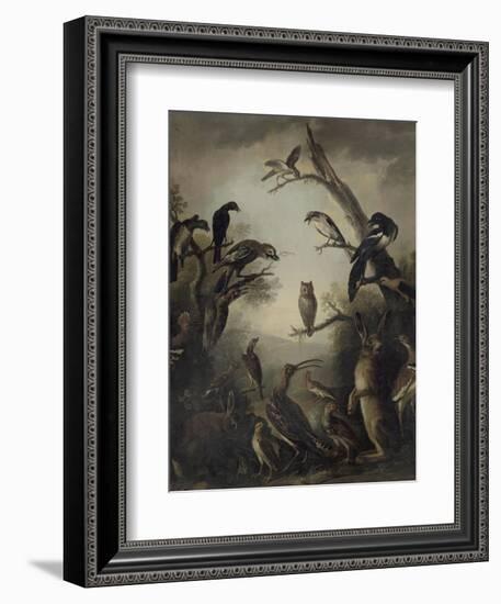 Deux lièvres parmi une grande quantité d'oiseaux.-Nicasius Bernaerts-Framed Giclee Print