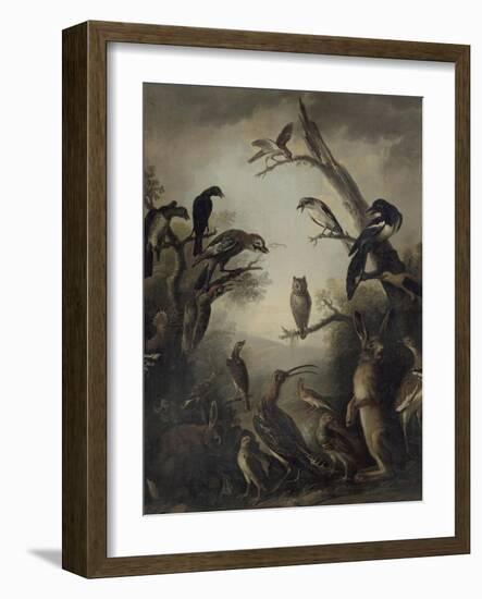 Deux lièvres parmi une grande quantité d'oiseaux.-Nicasius Bernaerts-Framed Giclee Print