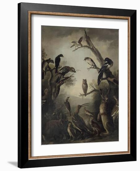 Deux lièvres parmi une grande quantité d'oiseaux.-Nicasius Bernaerts-Framed Giclee Print